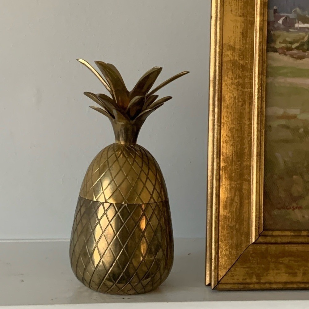 Mid‎ Century Brass Pineapple box 7" Vintage brass pineapple candle holder decor